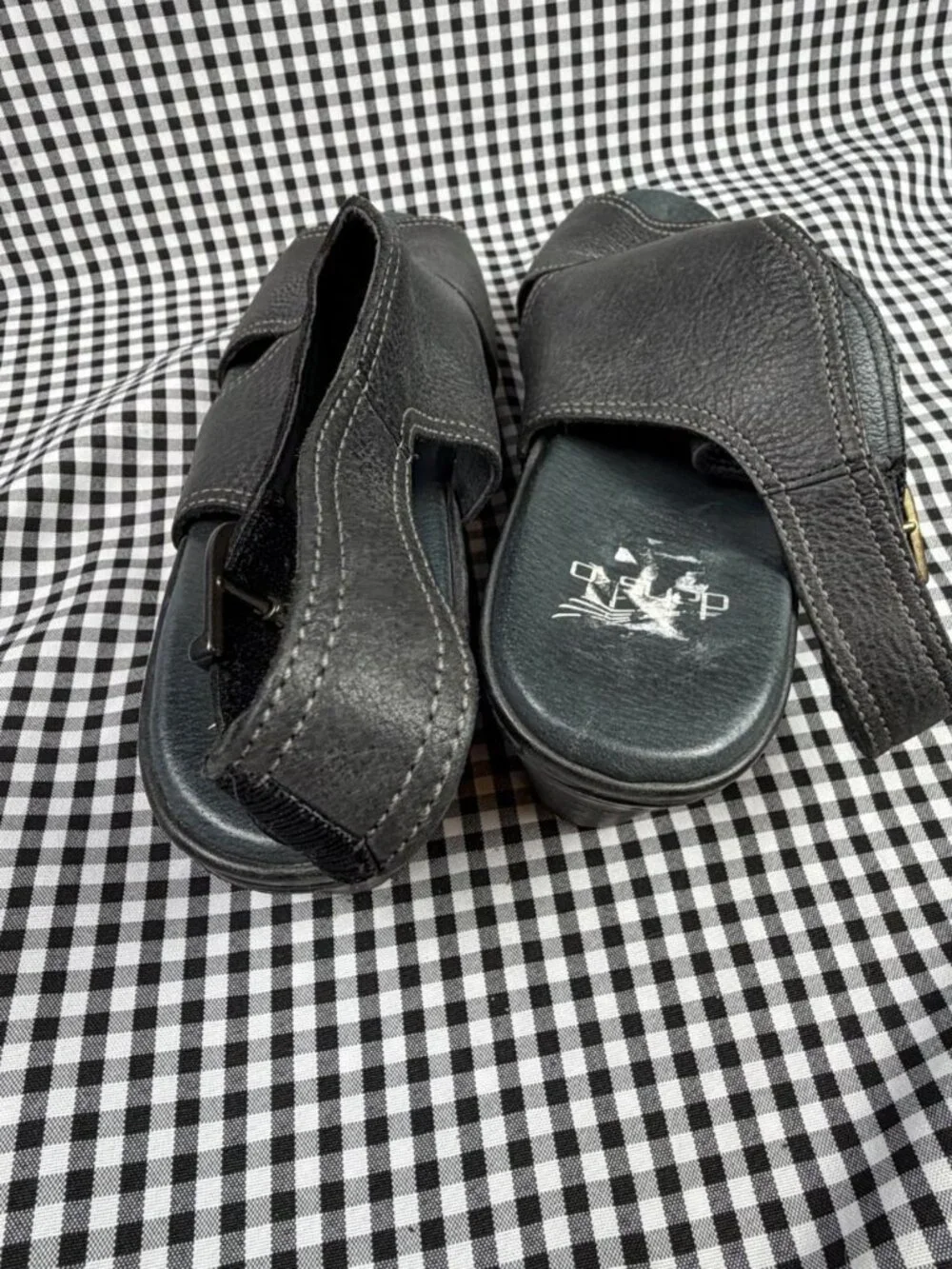 Dansko Vanda Black Leather Peep Toe Wedge Sandals Womens EU 39 / US 8.5 Comfort